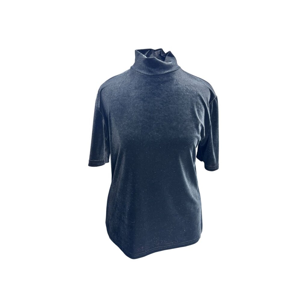Black Velvet Mock Neck Short Sleeve Top By Dress Barn